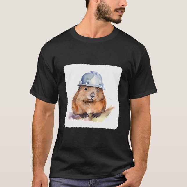 Camiseta A Beaver Wearing A Hard Animal Engineer Headwear (Frente)