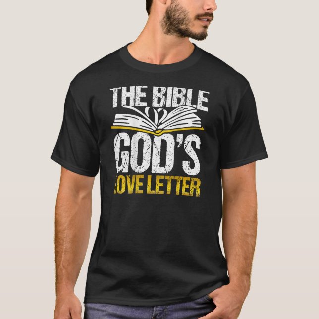 Camiseta A Bíblia com a letra de amor de Deus Bíblia (Frente)