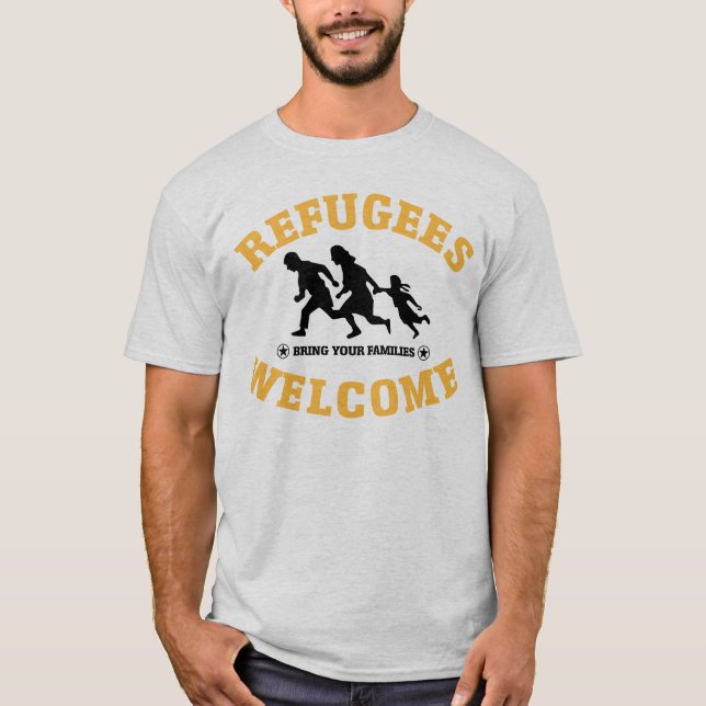 Camiseta A boa vinda dos refugiados traz sua família (Frente)