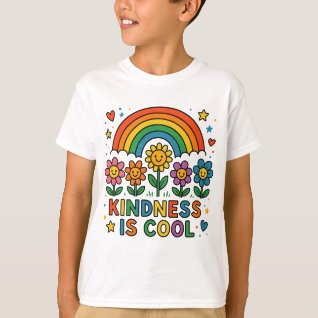 Camiseta A Bondade é Legal – Arco-íris e Flores Me Positivo (Frente)
