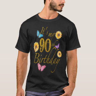 Camiseta A Borboleta De Girassol Feliz É Meu 90 Aniversário