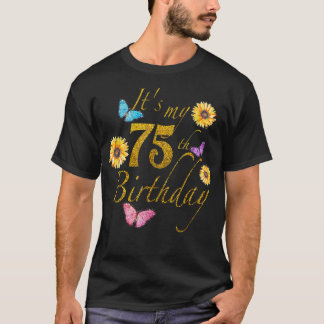 Camiseta A Borboleta De Girassol Feliz O Meu 75º aniversári