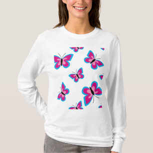 Camiseta A Borboleta Rosa de Borda Azul
