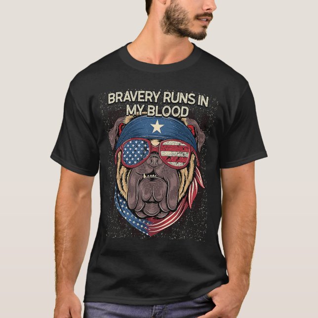 Camiseta A bravura corre no meu sangue, orgulhoso americano (Frente)