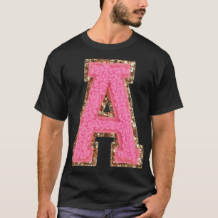 Camiseta A - Bubblegum Glitter Varsity - Letra Patches