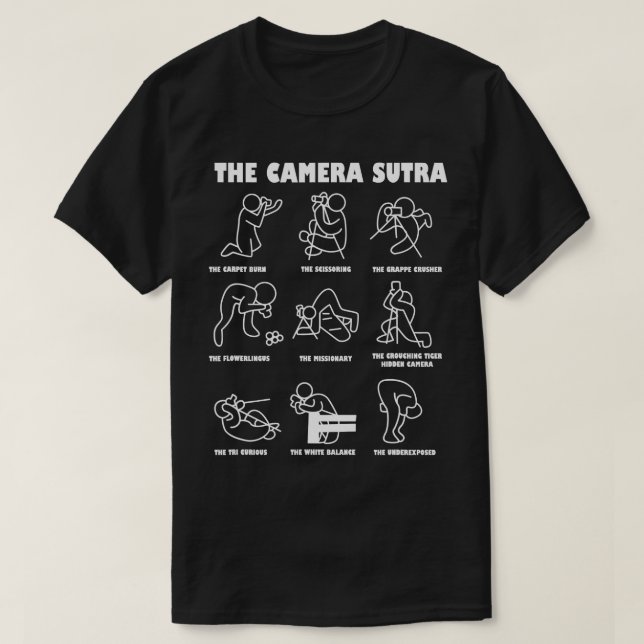 Camiseta A câmera fotográfica Sutra Kamasutra Cameraman (Frente do Design)