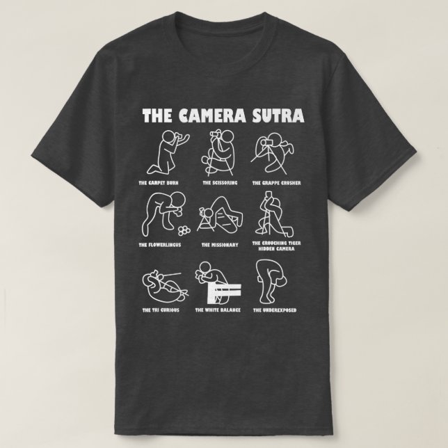 Camiseta A câmera fotográfica Sutra Kamasutra Cameraman (Frente do Design)