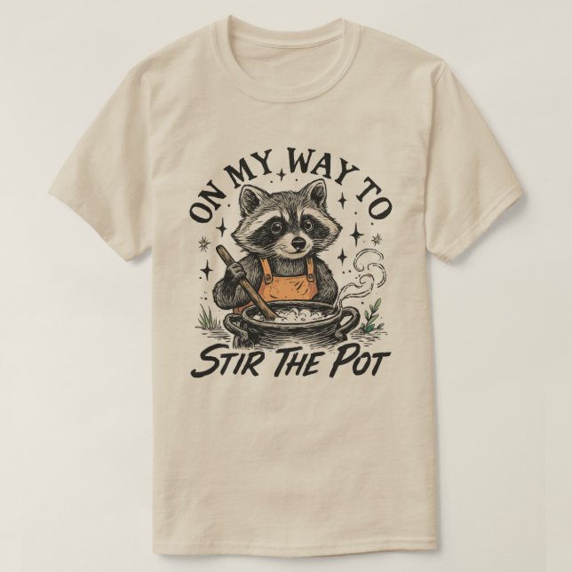 Camiseta A Caminho De Agitar O Pote Raccoon, Engraçado Racc (Frente do Design)