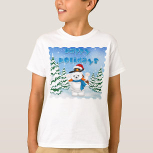 Camiseta A Capa longa T do miúdo do pinguim do urso polar