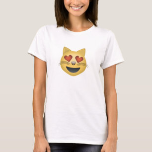 Camiseta A cara de sorriso do gato com o coração dado for
