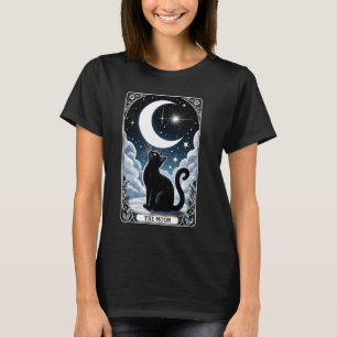 Camiseta A Carta de Tarot da Lua Crescente Gato Preto Mulhe