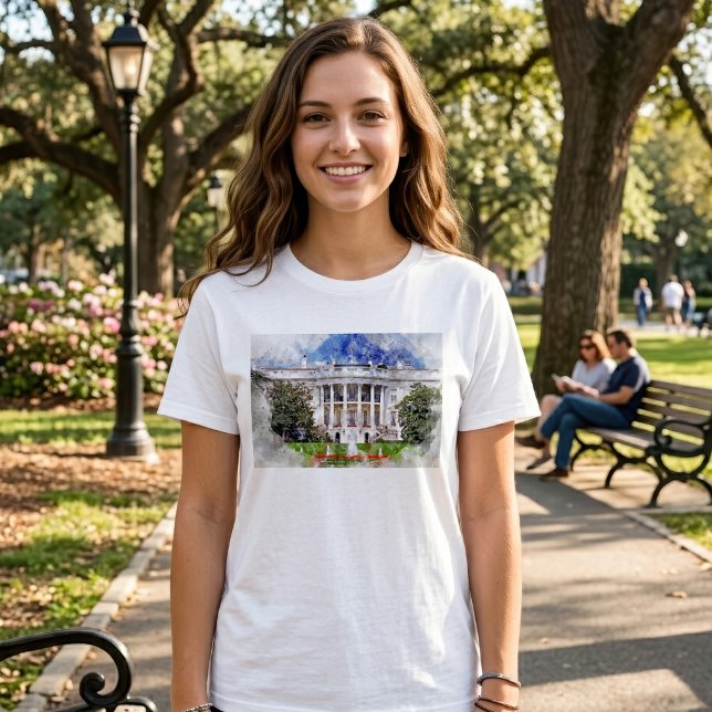 Camiseta A Casa Branca em Washington, DC – Fachada Sul (The White House in Washington DC – Southern Facade. Girl Basic White T-Shirt )