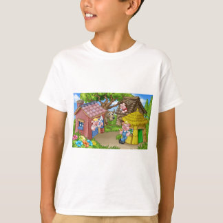 Camiseta A cena pequena do conto de fadas de três porcos