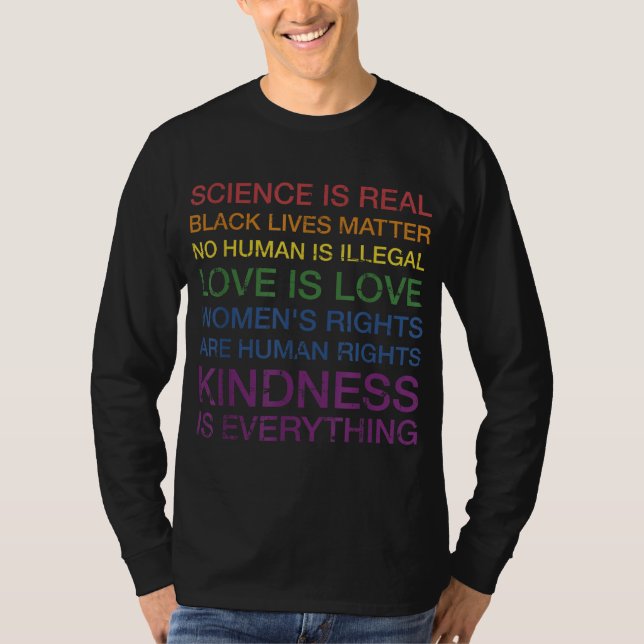 Camiseta A ciência ama os direitos humanos em cores arco-ír (Frente)