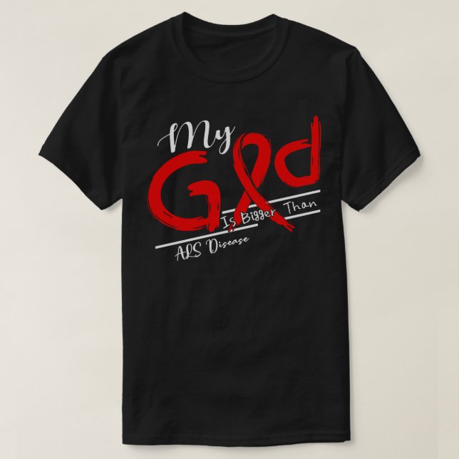 Camiseta A consciência da doença ALS Meu Deus é mais forte  (Frente do Design)