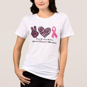 Camiseta A consciência do Cancer da mama Paz Amor Cura Ros