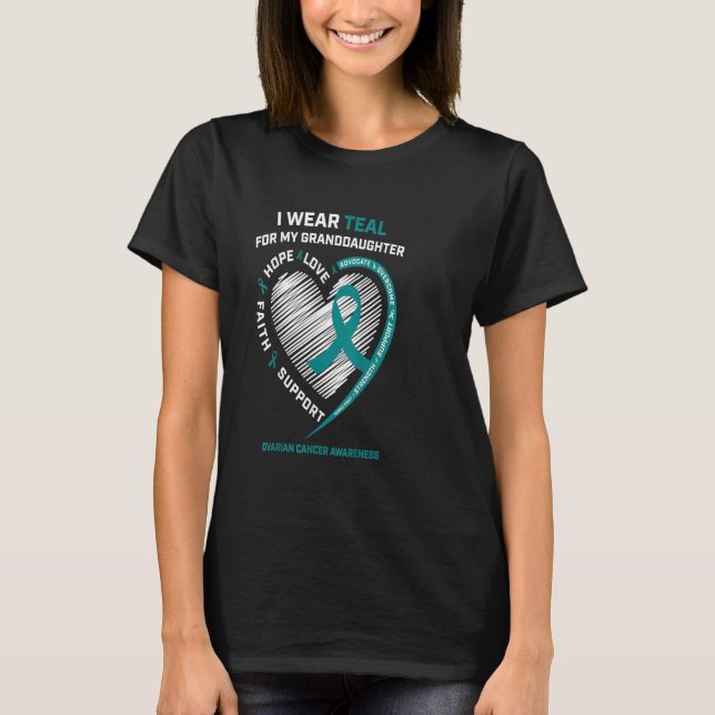 Camiseta A Consciência do Câncer de ovário Teal Ribbon Ofer (Frente)