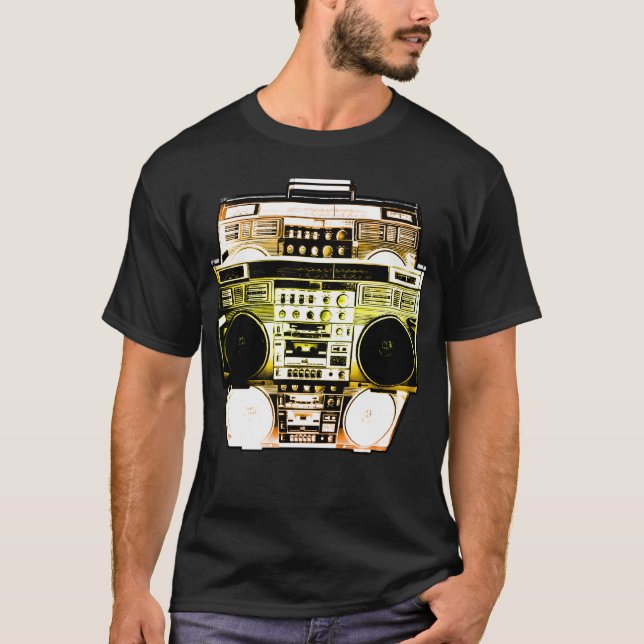 Camiseta A cor de Boombox desvanece-se (o ouro) (Frente)