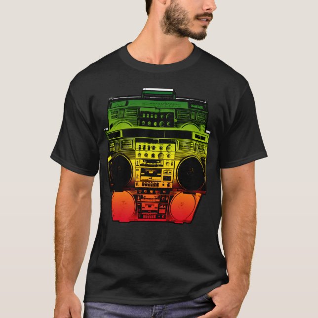 Camiseta A cor de Boombox desvanece-se (Rasta) (Frente)