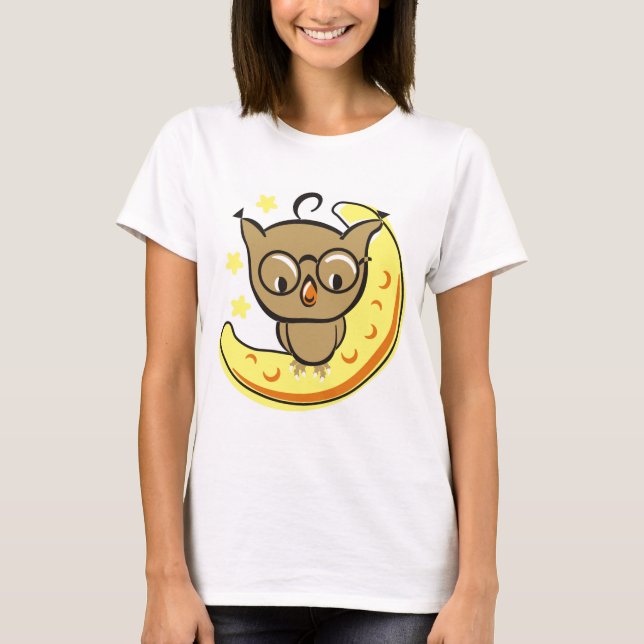 Camiseta a coruja senta-se na lua (Frente)