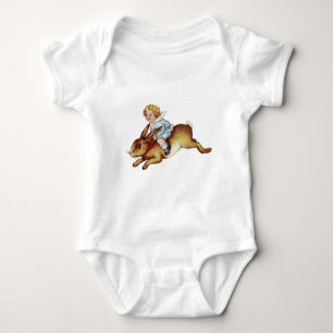 Camiseta A criança do vintage monta o coelho de coelho
