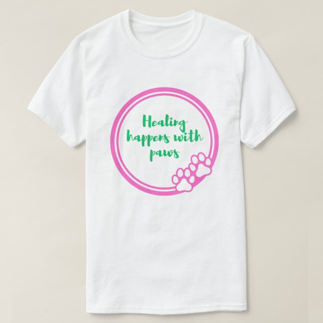 Camiseta A Cura Acontece Com Patas | Suporte Emocional (Frente do Design)