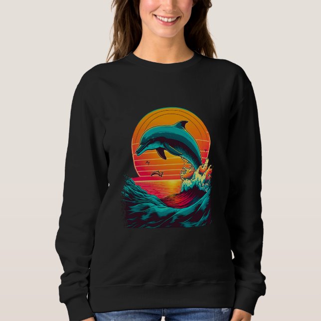 Camiseta A Dolphin's Sunset Leap Cute Jumping Dolphin Retro (Frente)