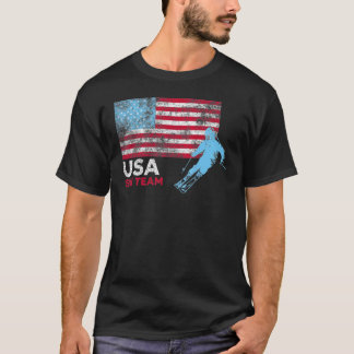 Camiseta A Equipe De Esqui Americana De Pé De Pavilhão Nos