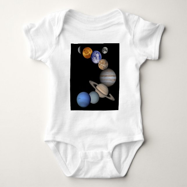 Camiseta A escala do sistema solar nossos planetas (Frente)