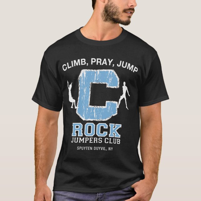 Camiseta A escalada da Rocha de "C", Pray, salta (Frente)
