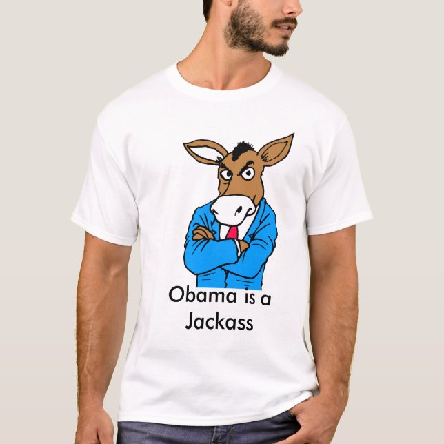 Camiseta a esquerda, Obama é um Jackass (Frente)