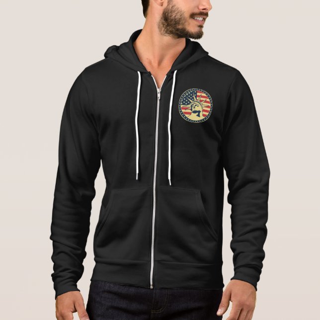 Camiseta A estátua da Liberdade dos EUA, Hoodie negro (Frente)