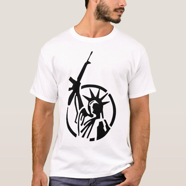 Camiseta A estátua da liberdade que guardara um AR-15 (Frente)