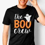 Camiseta A Família Boo Crew Orange Halloween Combina<br><div class="desc">A família moderna que combina a camisa do Halloween design apresenta o texto "A Tripulação do Boo" em letras laranja e brancas com um pequeno sotaque fantasma. Encomenda cada membro da sua tripulação.</div>