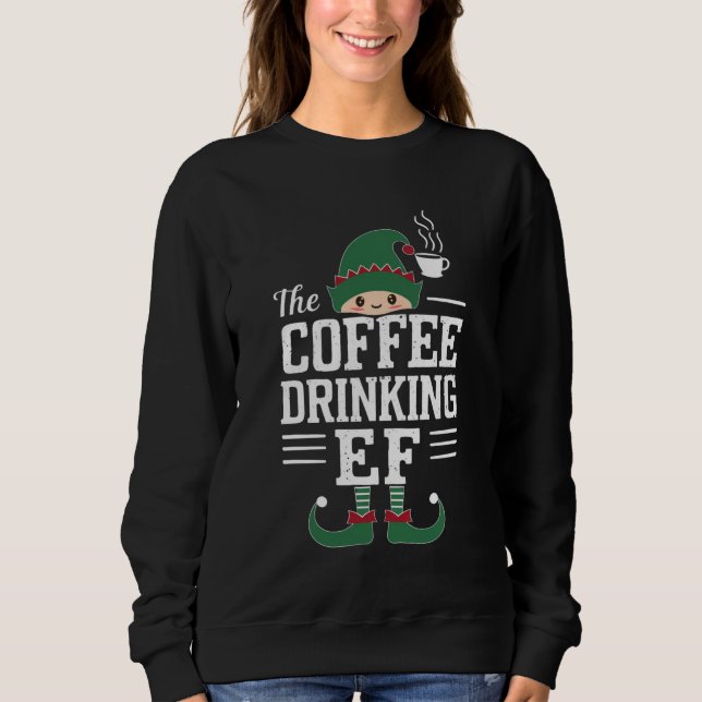 Camiseta A Família Elf Bebendo Café Correspondendo ao Natal (Frente)