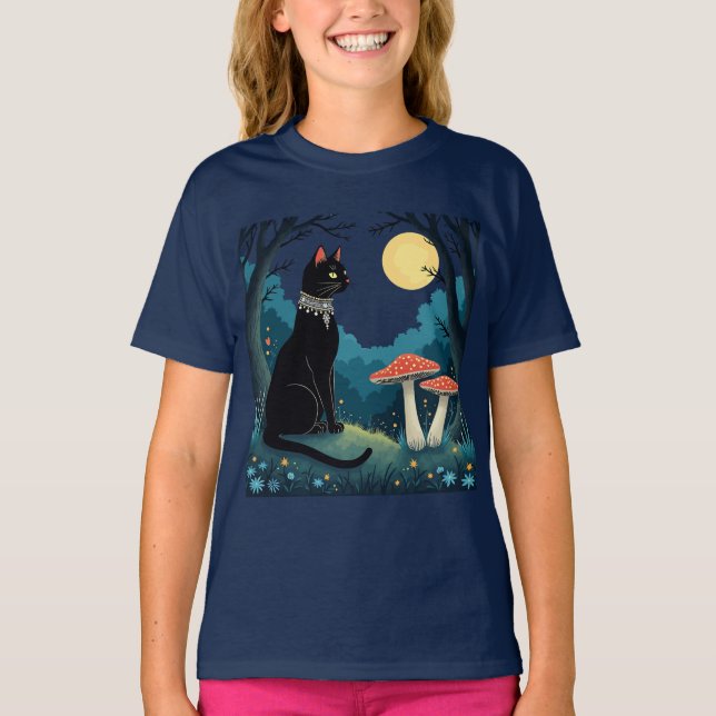 Camiseta A Familiar Black Cat And Toadstools Halloween 1 (Frente)