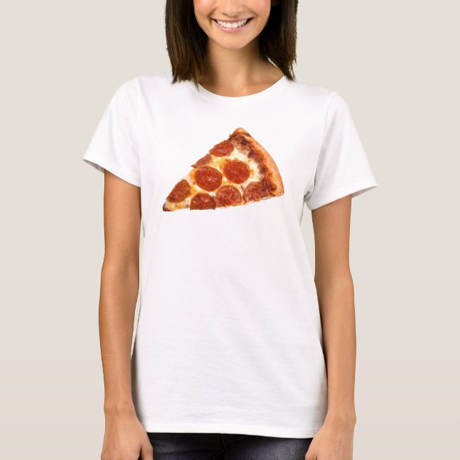 Camiseta A fatia clássica de pizza de pepperoni SlipperyJoe (Frente)