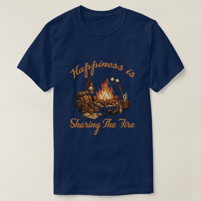 Camiseta A Felicidade é Compartilhar a Fogueira (Frente do Design)