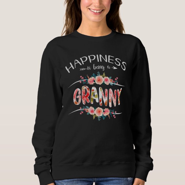Camiseta A Felicidade É Ser Uma Avó Mulheres Flores Gra (Frente)
