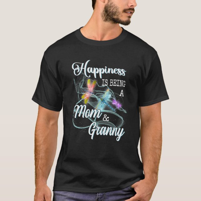 Camiseta A Felicidade É Ser Uma Mãe E Avó Dragonfly Mãe (Frente)