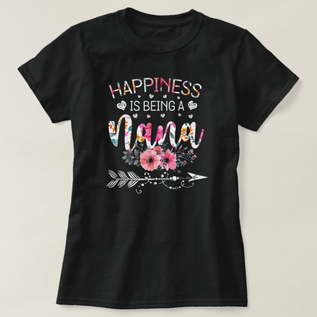 Camiseta A felicidade é ser uma Mãe Nana Floral Engraçada (Frente do Design)