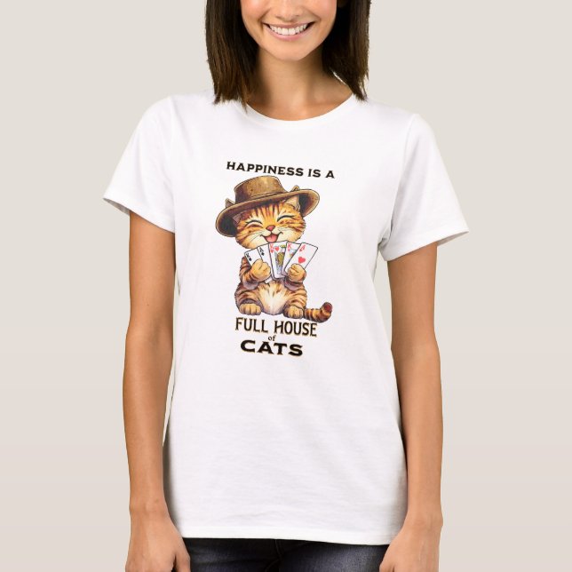Camiseta A FELICIDADE É UMA CASA DE CHEIO DE GATOS Cat Poke (Frente)