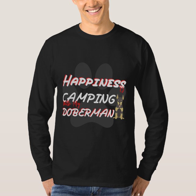 Camiseta A Felicidade Está Acampando Com Meu Doberman Acamp (Frente)