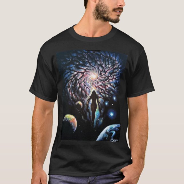 Camiseta A feminina divina no universo (Frente)