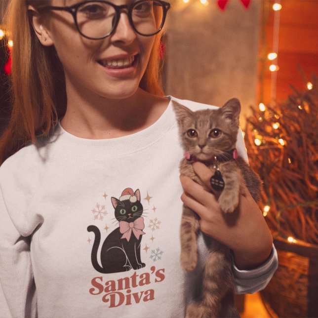 Camiseta A Gata Natalina Divina do Papai Noel para Ela (Criador carregado)