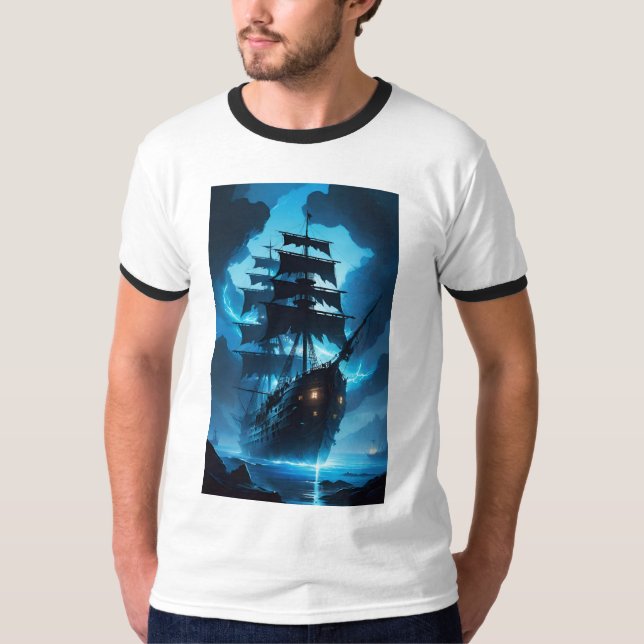 Camiseta a ghost ship, a pirate ship, a foggy ship, the Fly (Frente)