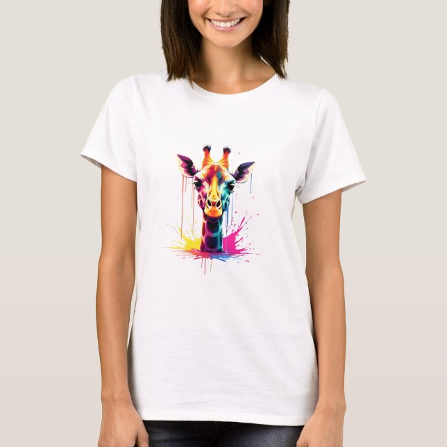 Camiseta A girafa colorida para o engraçado (Frente)