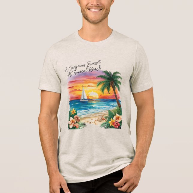 Camiseta A Gorgeous Sunset At Tropical Beach, Vacation (Frente)