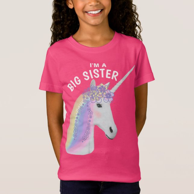 Camiseta A Grande Irmã Bonita Unicórnio Rosa (Frente)