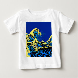 Camiseta A grande onda de Hokusai no estilo azul do pop art